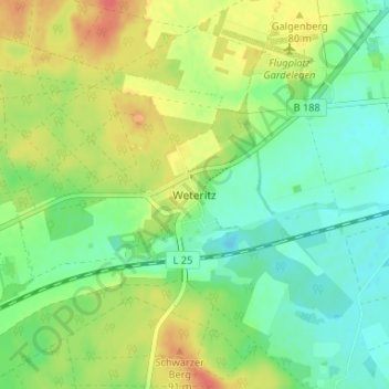 Topografische kaart Weteritz, hoogte, reliëf