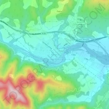 Topografische kaart Besalú, hoogte, reliëf