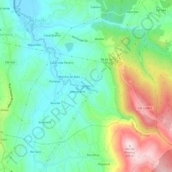 Topografische kaart Fontes, hoogte, reliëf