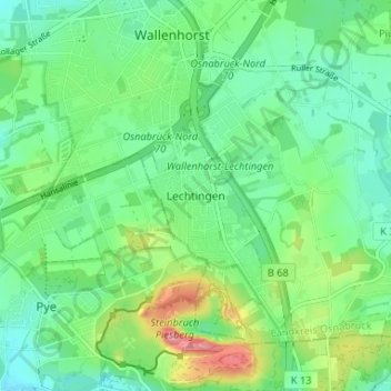 Topografische kaart Lechtingen, hoogte, reliëf