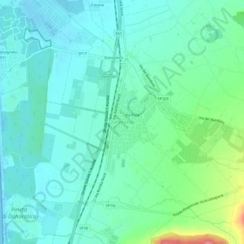 Topografische kaart Donoratico, hoogte, reliëf