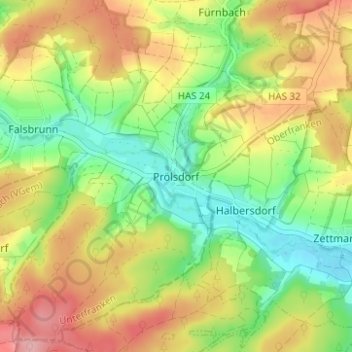 Topografische kaart Prölsdorf, hoogte, reliëf