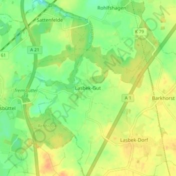 Topografische kaart Lasbek-Gut, hoogte, reliëf