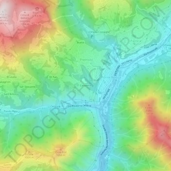 Topografische kaart Ceradello, hoogte, reliëf