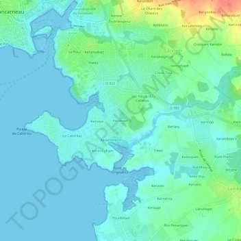 Topografische kaart Kerangall, hoogte, reliëf