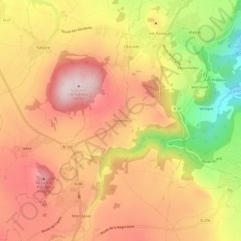 Topografische kaart Tarreyres, hoogte, reliëf