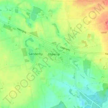 Topografische kaart Ebberup, hoogte, reliëf