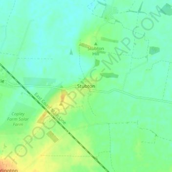 Topografische kaart Stubton, hoogte, reliëf