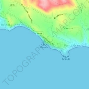 Topografische kaart Scala dei Turchi, hoogte, reliëf