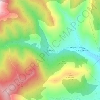Topografische kaart Diustes, hoogte, reliëf