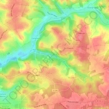 Topografische kaart Les Roches Blanches, hoogte, reliëf