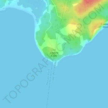 Topografische kaart Jeddore Cape, hoogte, reliëf