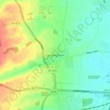 Topografische kaart Leasingham, hoogte, reliëf