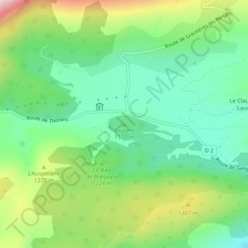Topografische kaart Taulane, hoogte, reliëf