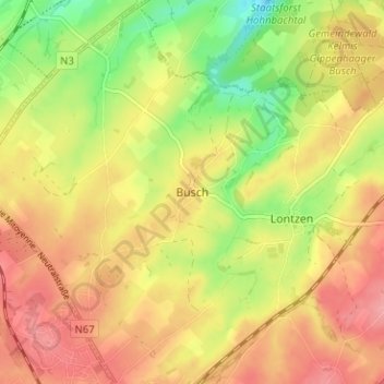 Topografische kaart Busch, hoogte, reliëf