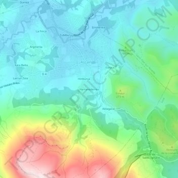 Topografische kaart Harranederrea, hoogte, reliëf