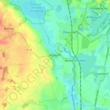 Topografische kaart Kesdorf, hoogte, reliëf