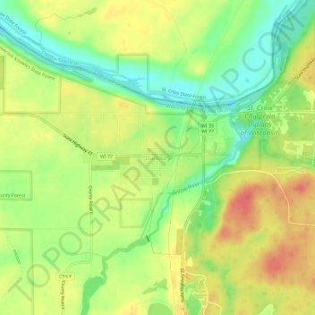 Topografische kaart Danbury, hoogte, reliëf