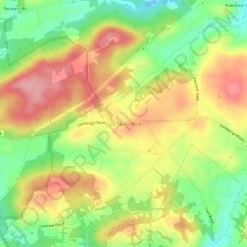 Topografische kaart East Nantmeal, hoogte, reliëf