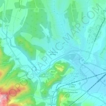 Topografische kaart San Giusto a Fortuna, hoogte, reliëf