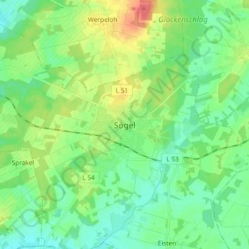 Topografische kaart Sögel, hoogte, reliëf