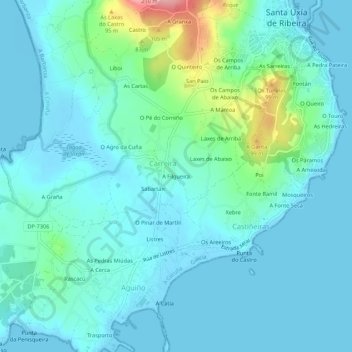 Topografische kaart A Filgueira, hoogte, reliëf