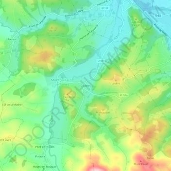 Topografische kaart Couines, hoogte, reliëf
