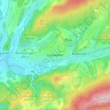 Topografische kaart Lockweiler, hoogte, reliëf