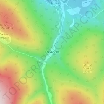 Topografische kaart Barkerville, hoogte, reliëf