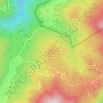 Topografische kaart Monte Tomba, hoogte, reliëf