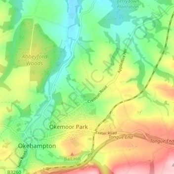 Topografische kaart Chichacott, hoogte, reliëf
