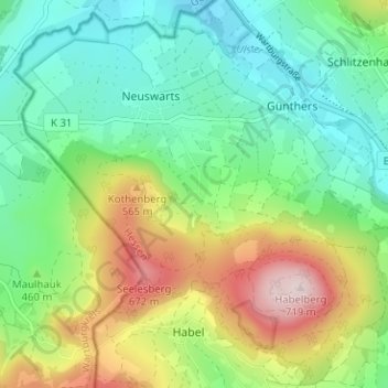 Topografische kaart Meerswinden, hoogte, reliëf