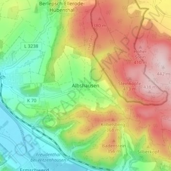 Topografische kaart Albshausen, hoogte, reliëf