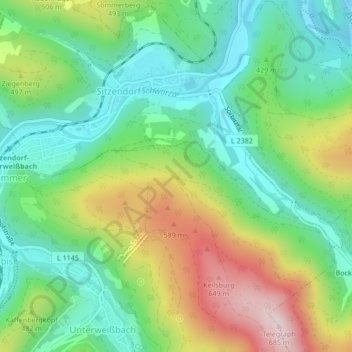 Topografische kaart Schau ins Land, hoogte, reliëf
