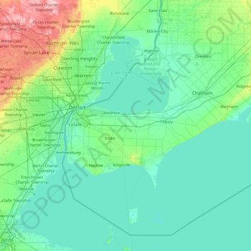 Topografische kaart Essex, hoogte, reliëf