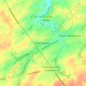 Topografische kaart Petit-Rosière, hoogte, reliëf