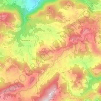 Topografische kaart Sassomolare, hoogte, reliëf