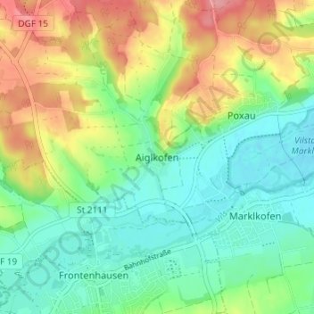 Topografische kaart Aiglkofen, hoogte, reliëf
