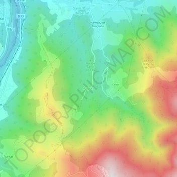 Topografische kaart Antras, hoogte, reliëf