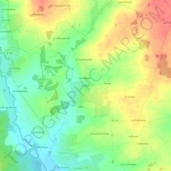 Topografische kaart Le Bos, hoogte, reliëf