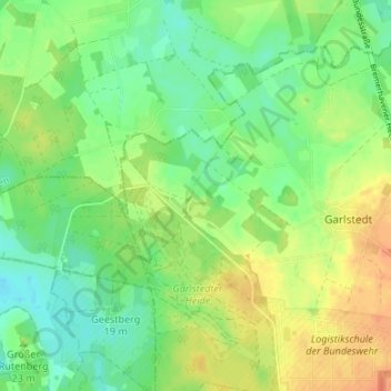 Topografische kaart Buggehorn, hoogte, reliëf