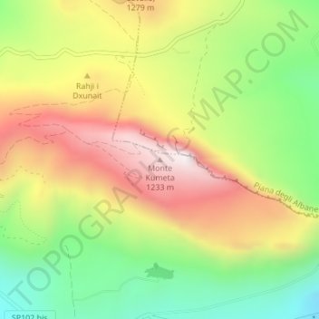 Topografische kaart Monte Kumeta, hoogte, reliëf