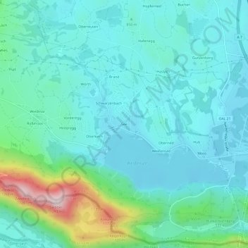 Topografische kaart See, hoogte, reliëf