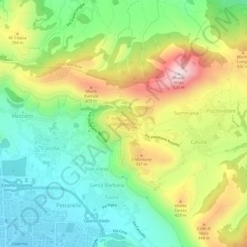 Topografische kaart Casertavecchia, hoogte, reliëf