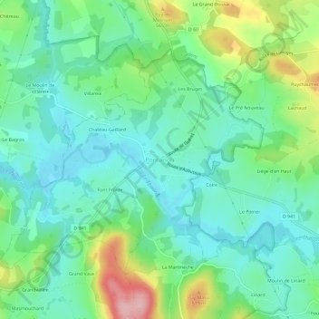 Topografische kaart Pontarion, hoogte, reliëf