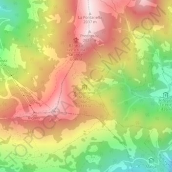 Topografische kaart Malga Masi, hoogte, reliëf