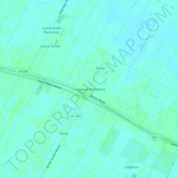 Topografische kaart Greewood Plantation, hoogte, reliëf