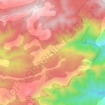 Topografische kaart Fredes, hoogte, reliëf