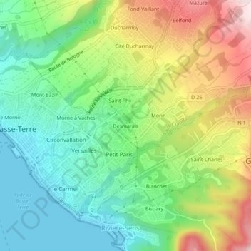 Topografische kaart Desmarais, hoogte, reliëf