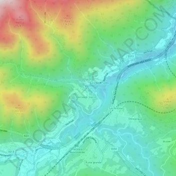 Topografische kaart Coccau, hoogte, reliëf